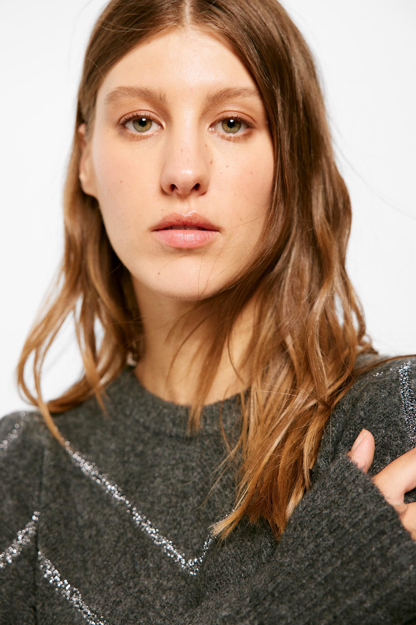 Springfield Su&eacute;ter Chevron Lurex gris