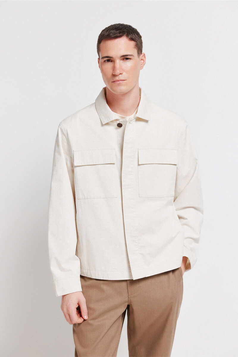 Springfield Sobrecamisa overshirt de lino y algod&oacute;n blanco