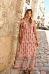 Springfield Vestido midi con volantes estampado cenefa morado/lila