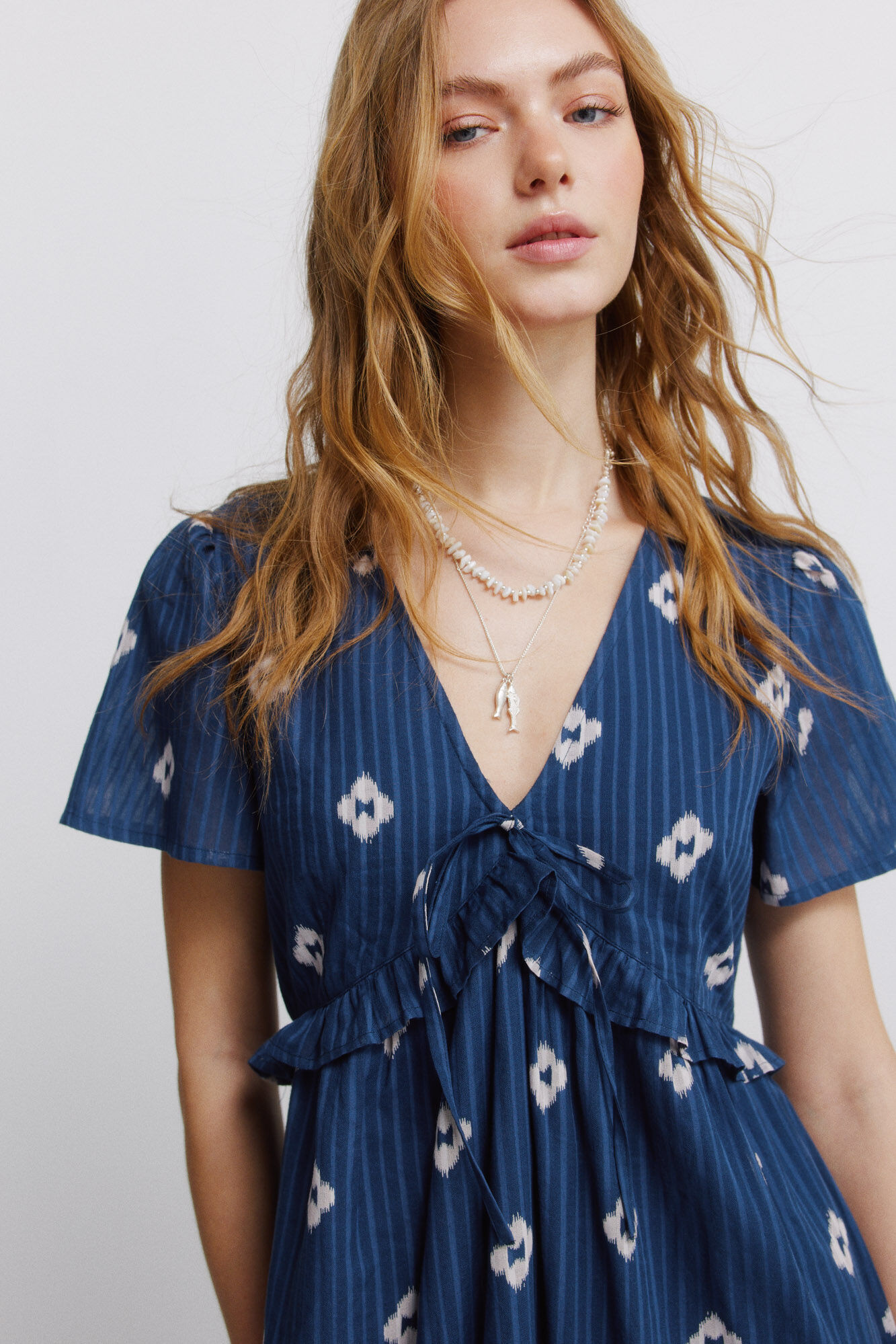 Springfield Vestido midi doble volante azul