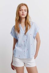 Springfield Camisa de algod&oacute;n cuello mao turquesa