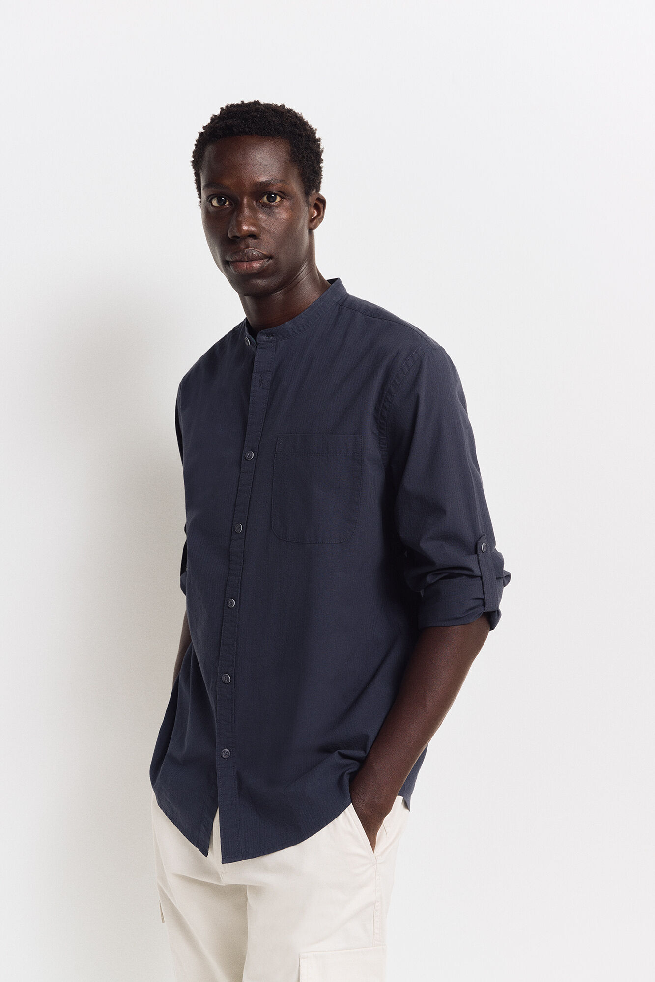 Springfield Camisa seersucker mao azul