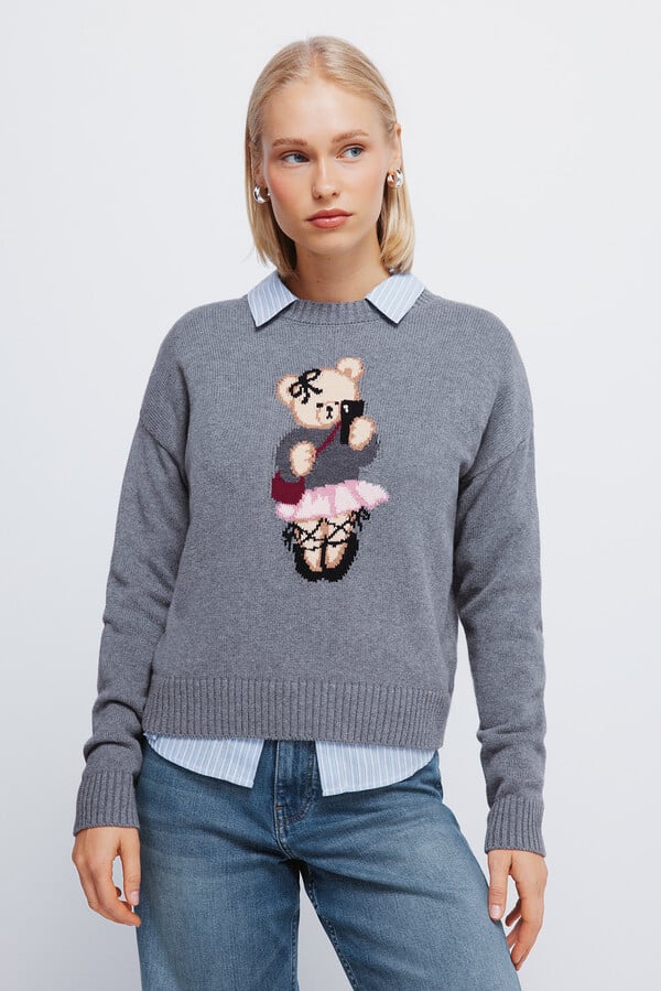 Springfield Jersey de oso con intarsia gris