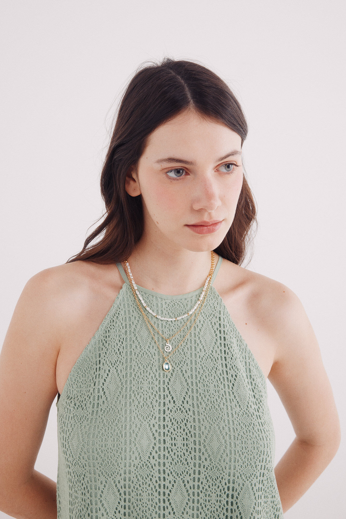 Springfield Top escote halter crochet verde