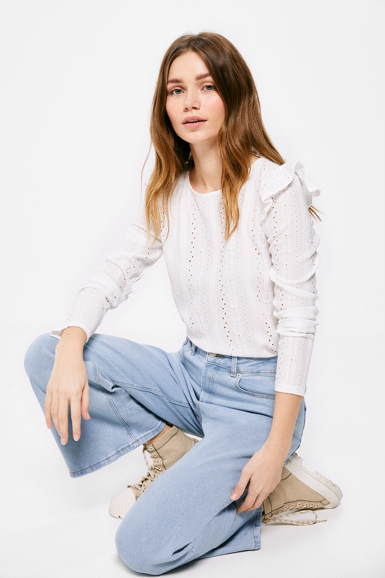 Springfield Blusa Bordado Suizo Volantes natural