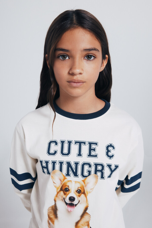 Springfield Kids Playera de manga larga de perro universitario para niña blanco