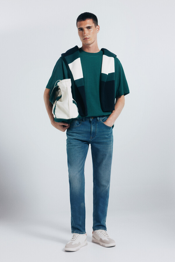Springfield Jeans de denim de punto teñidos y ajustados turquesa