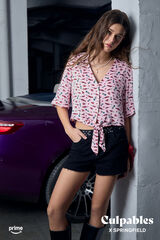 Springfield Blusa estampada nudo fucsia