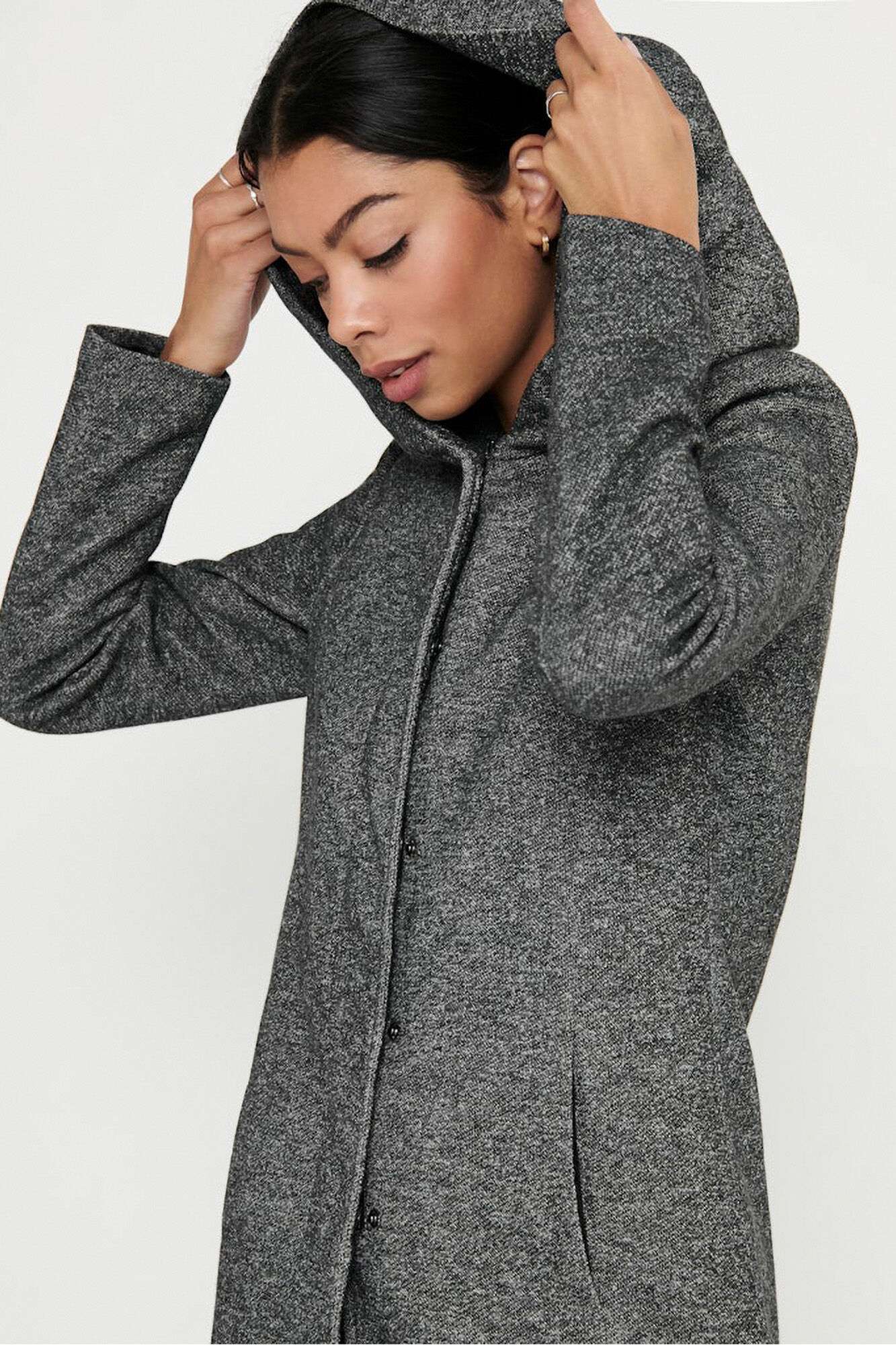 Only Abrigo midi de pa&ntilde;o gris