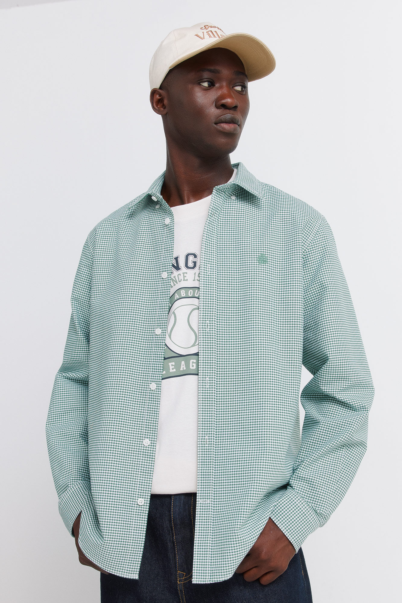 Springfield Camisa oxford vichy sin arrugas verde