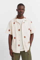 Springfield Camisa de manga corta bordada beige