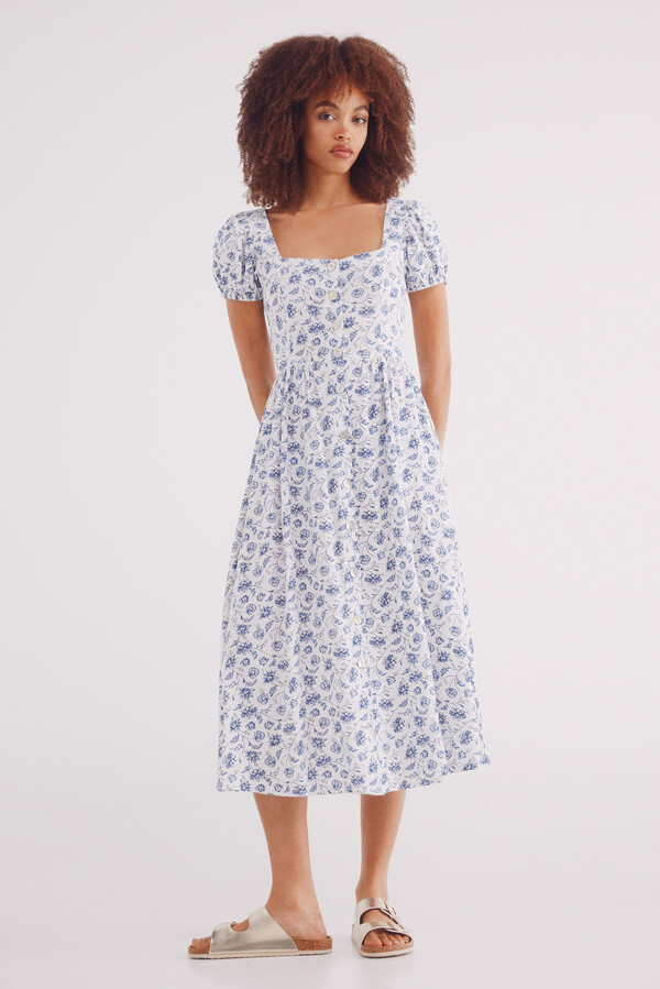 Springfield Vestido midi espalda cruzada lino estampado