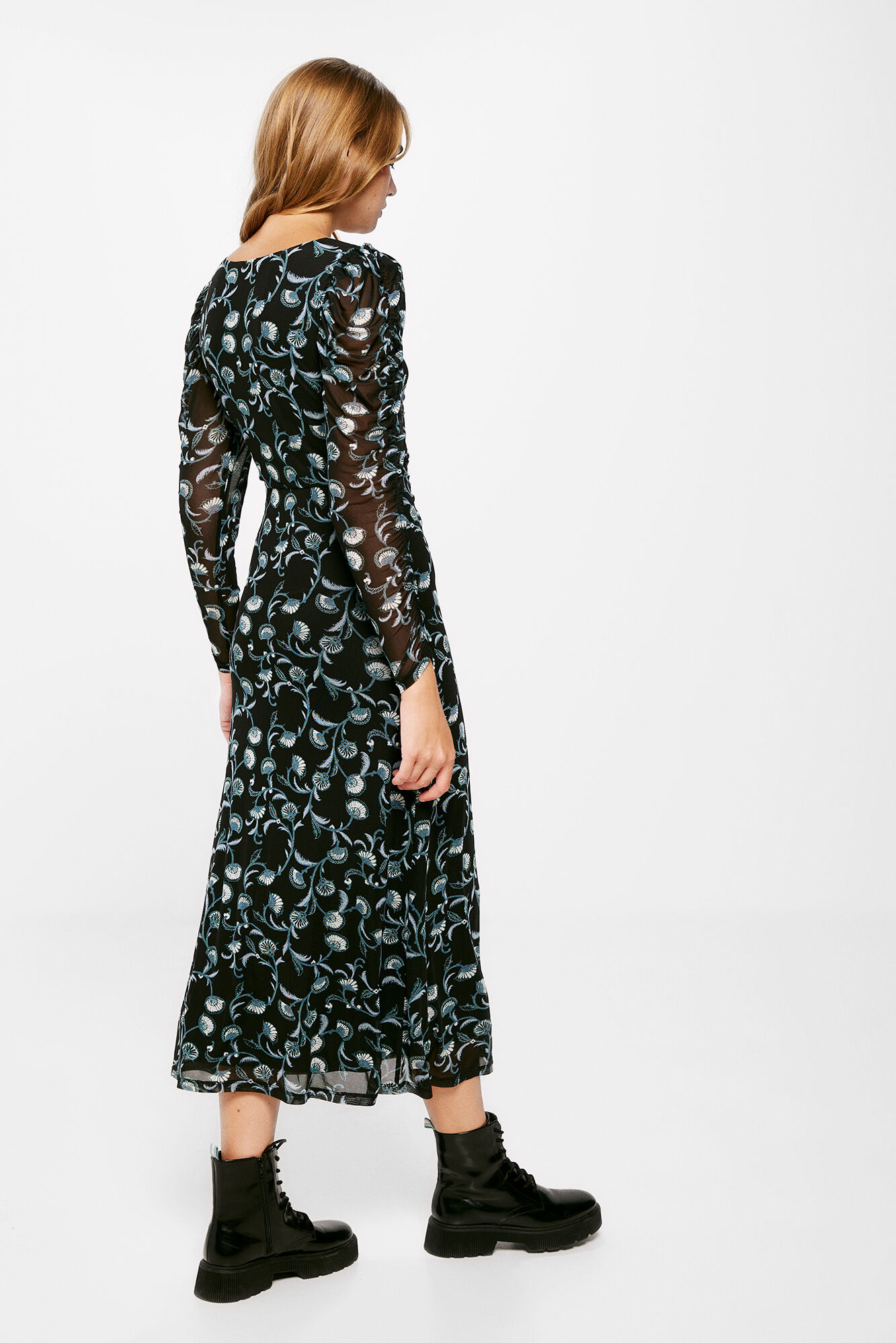 Springfield Vestido Midi Gasa Estampado negro