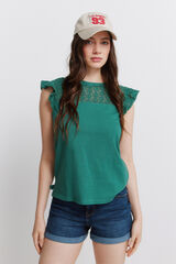 Springfield Playera con volantes y bordado suizo verde