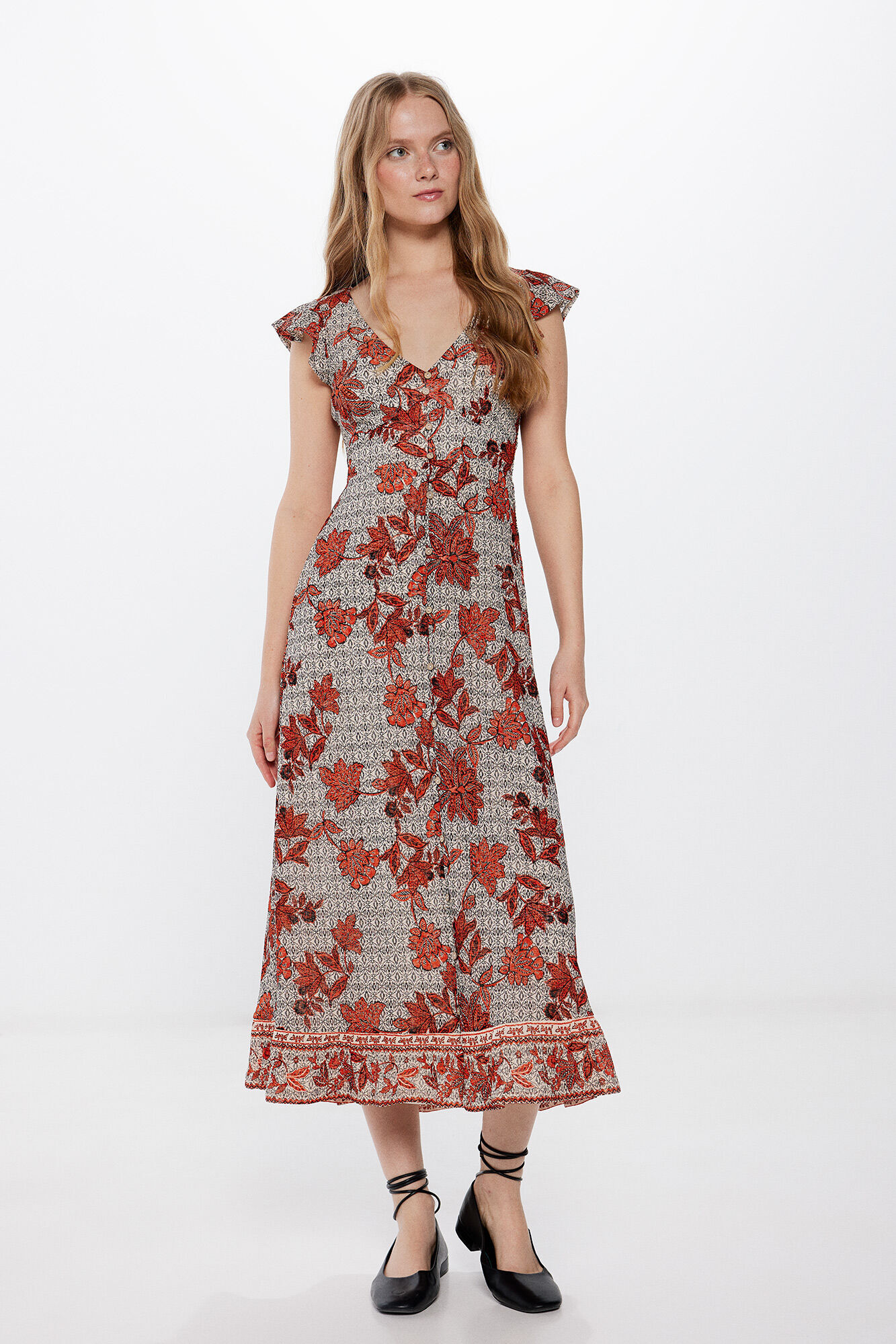 Springfield Vestido midi botones estampado