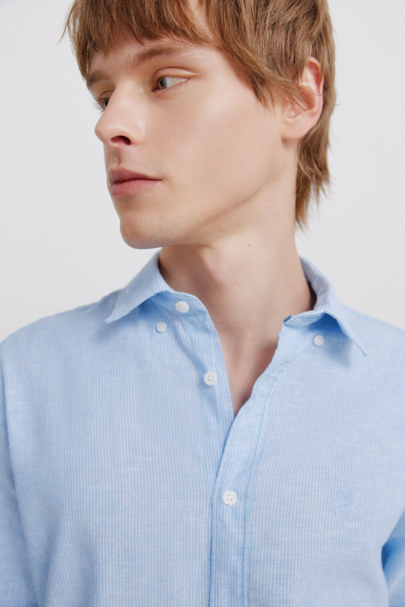 Springfield Camisa de lino a rayas azul