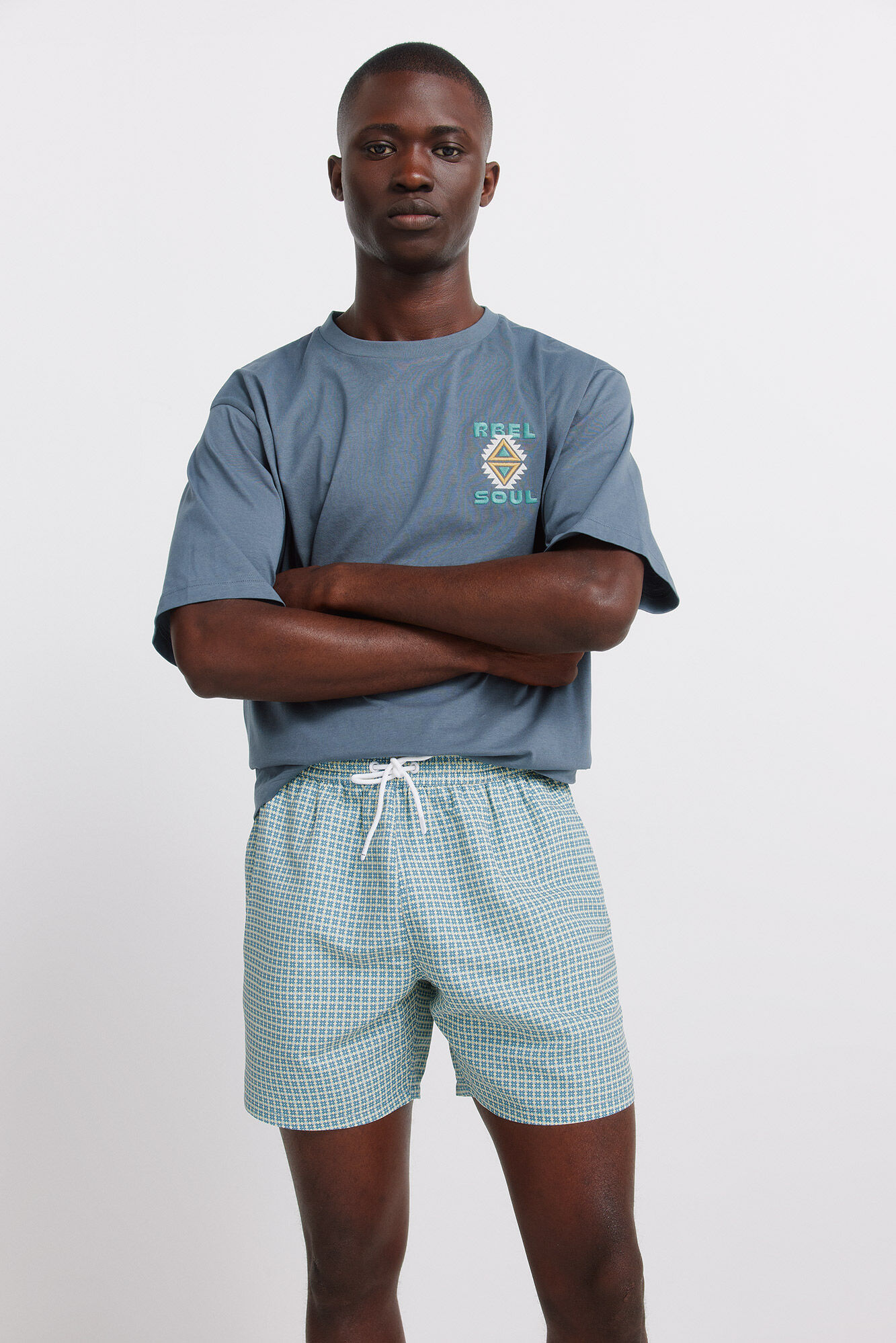 Springfield Traje de ba&ntilde;o estampado geom&eacute;trico con bolsillo y cierre azul