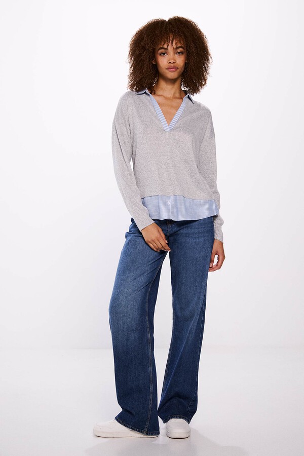 Springfield Playera cuello camisero combinada gris