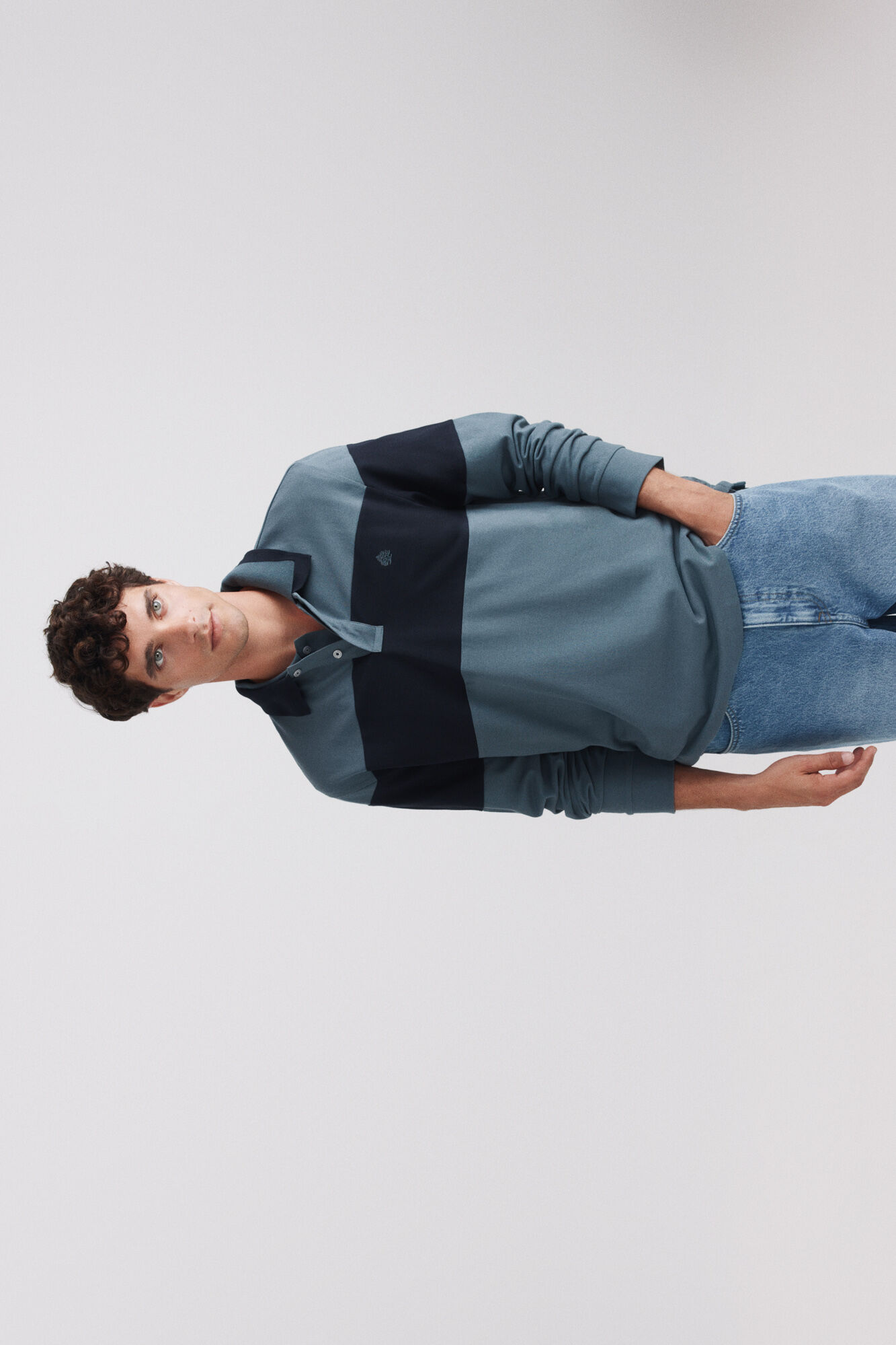 Springfield Polo de piqu&eacute; manga larga bloques de color regular fit azul