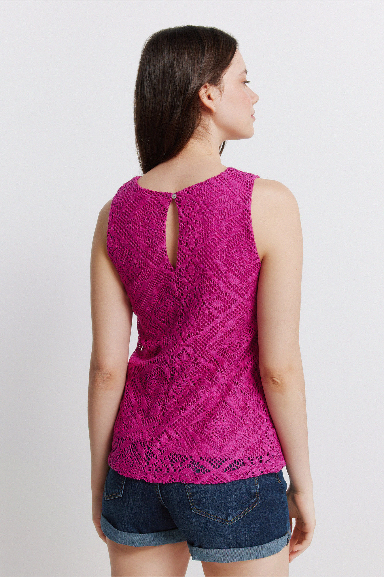 Springfield Playera sin mangas de crochet fucsia