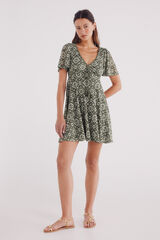 Springfield Vestido corto manga capa estampado verde