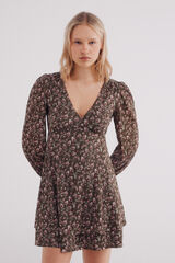 Springfield Vestido corto volumen estampado khaki