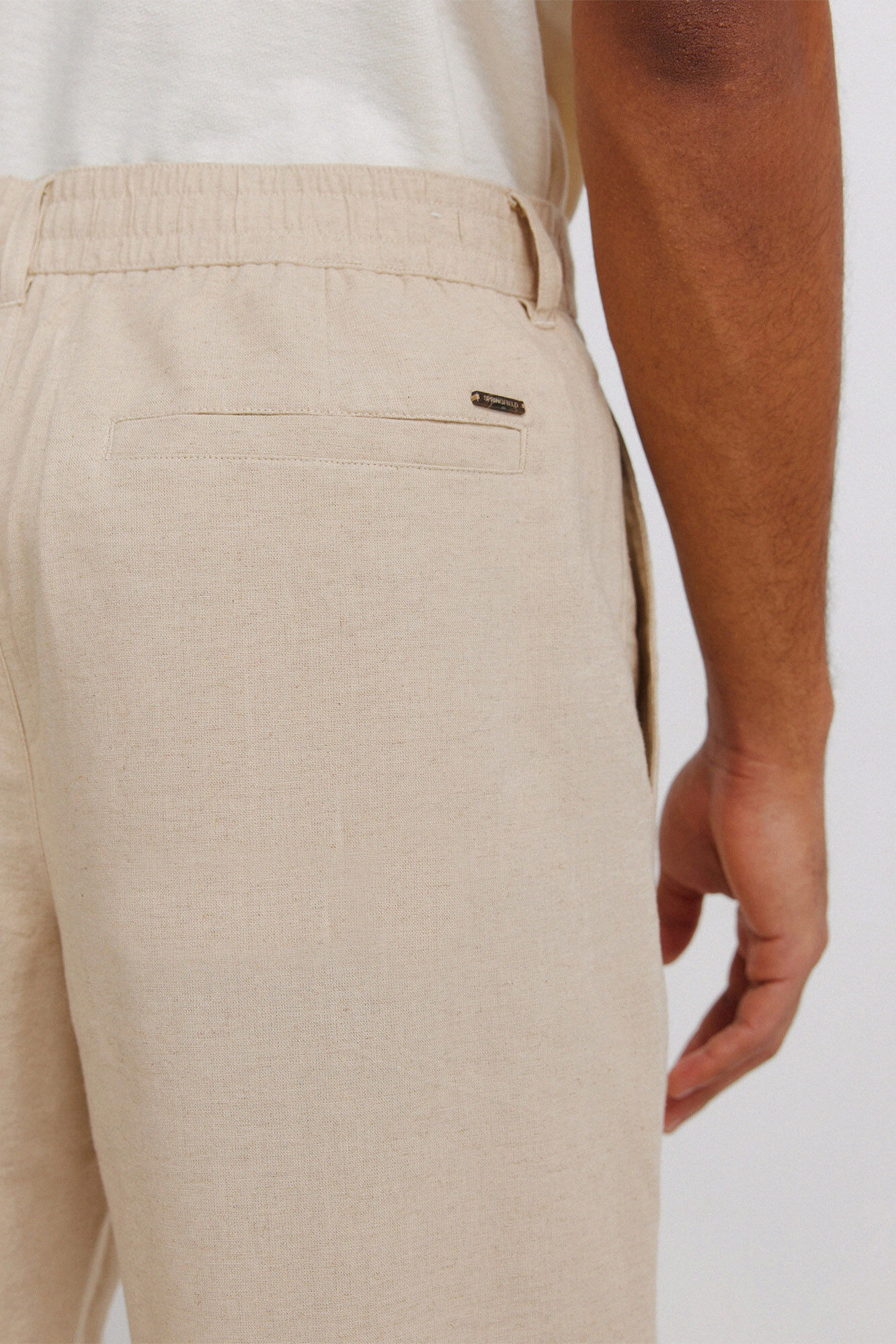 Springfield Pantal&oacute;n de corte recto de lino beige