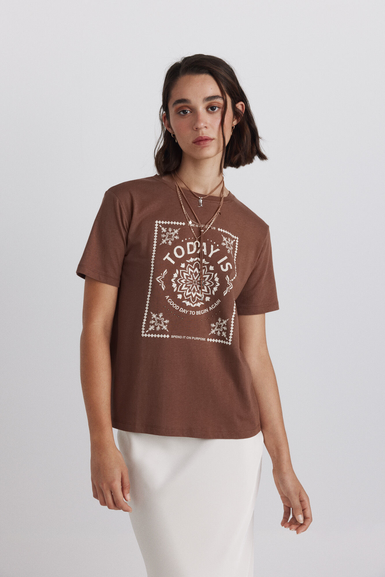 Springfield Playera de algod&oacute;n con estampado caf&eacute;