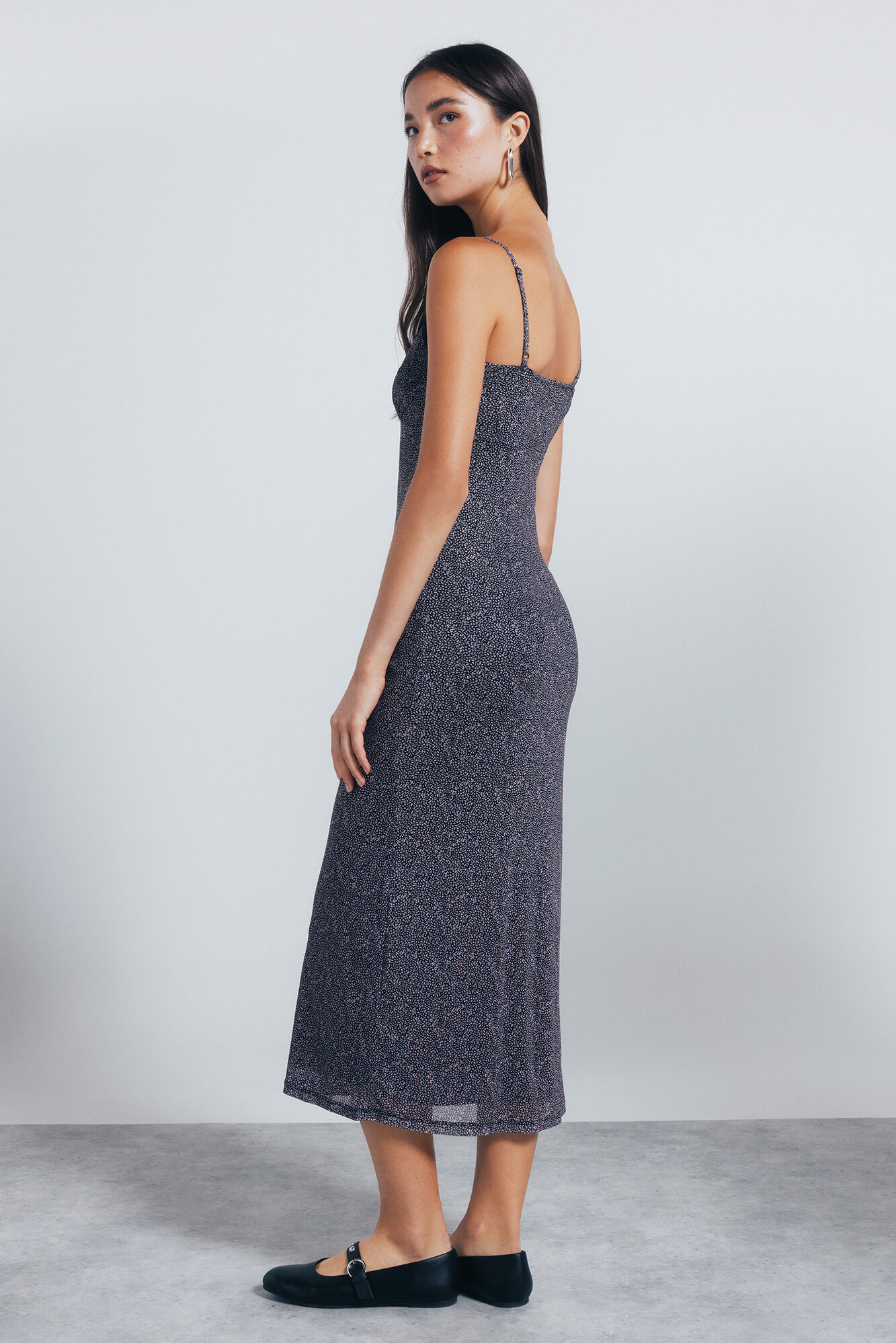 Springfield Vestido midi lencero negro