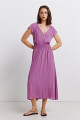 Springfield Vestido midi liso con el&aacute;stico en la cintura morado/lila