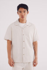 Springfield Camisa manga corta seersucker rayas beige