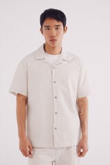 Springfield Camisa manga corta seersucker rayas beige