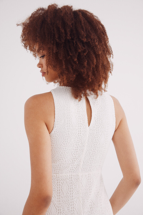 Springfield Vestido midi crochet blanco natural