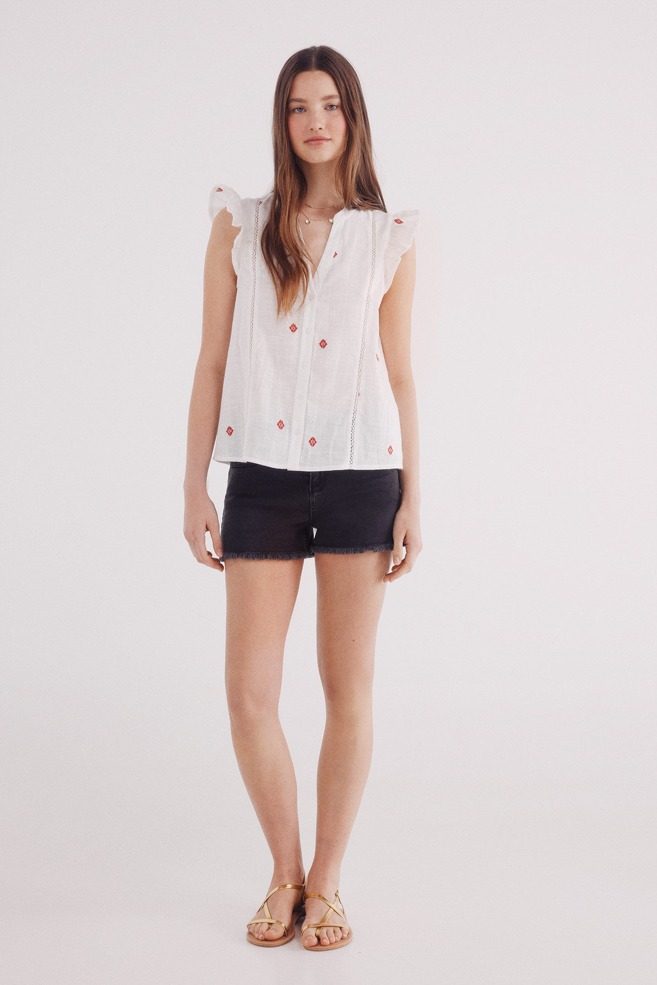 Springfield Blusa bordados geom&eacute;tricos beige