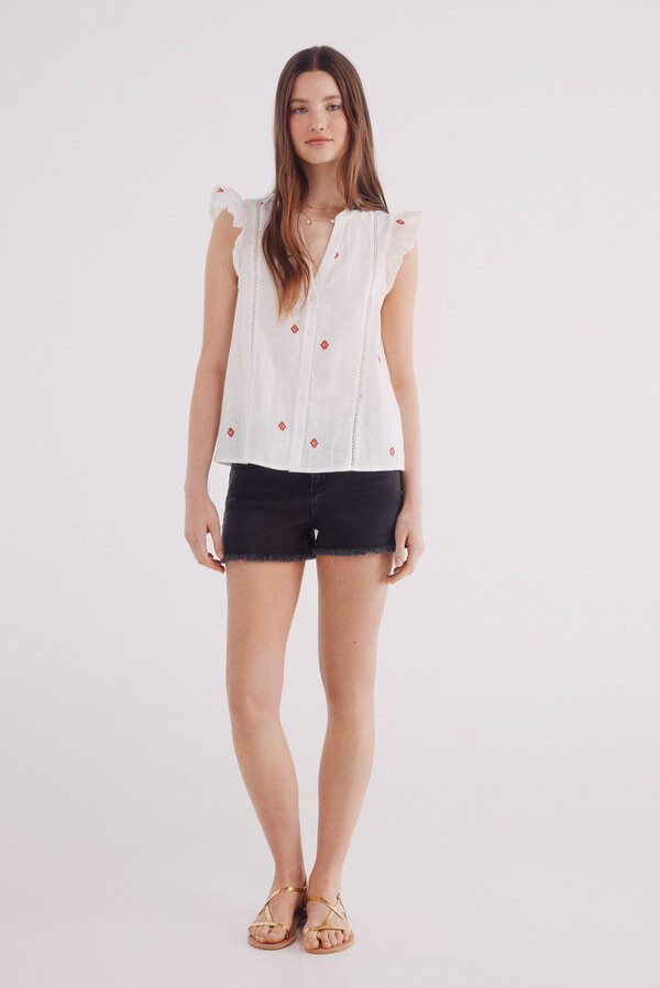 Springfield Blusa bordados geométricos beige