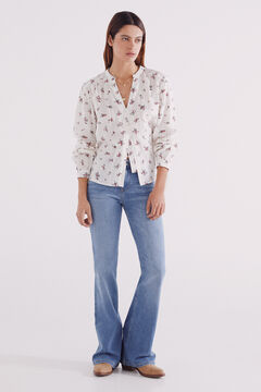 Springfield Blusa rústica algodón flores beige
