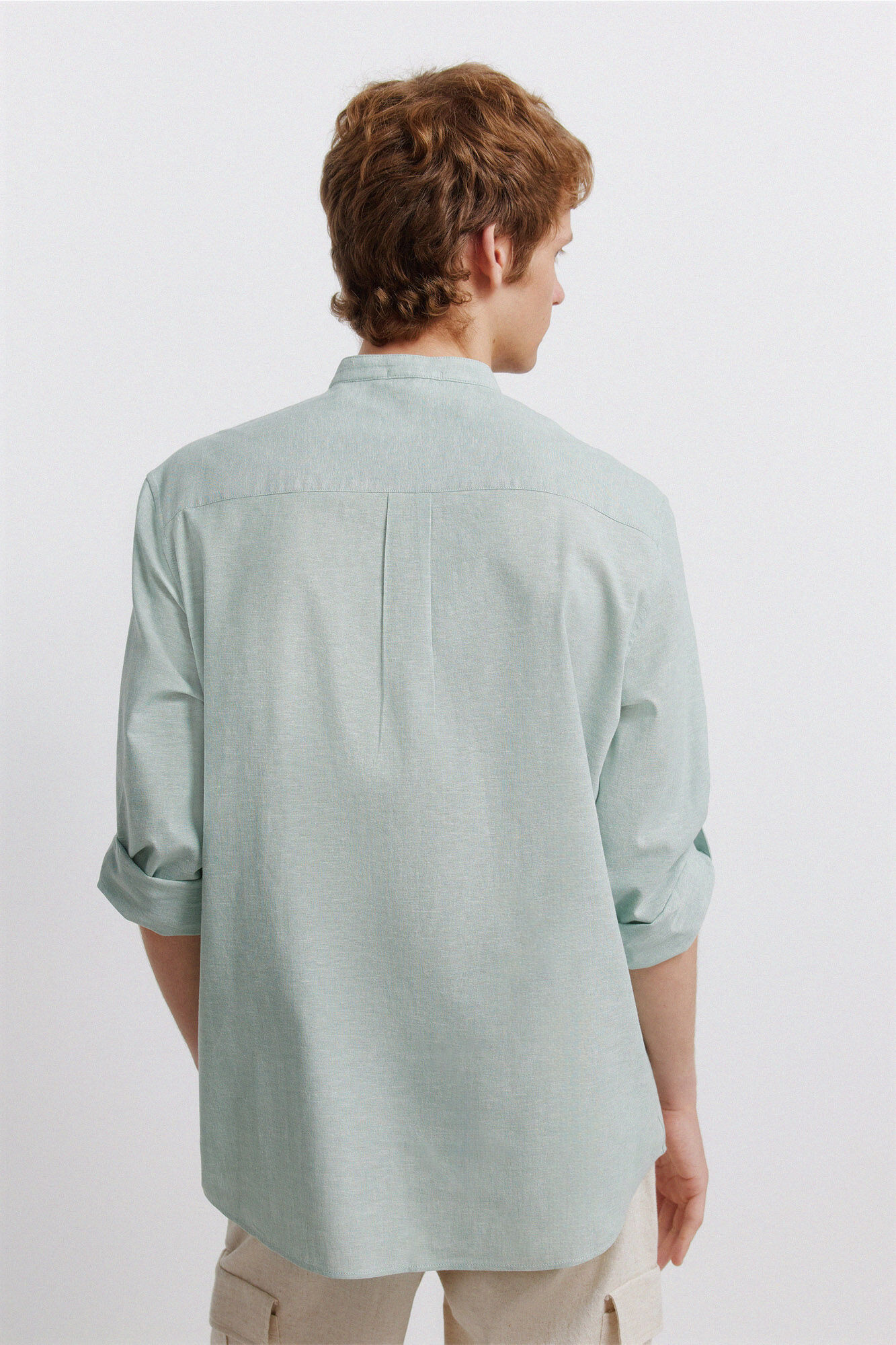 Springfield Camisa de lino cuello mao verde