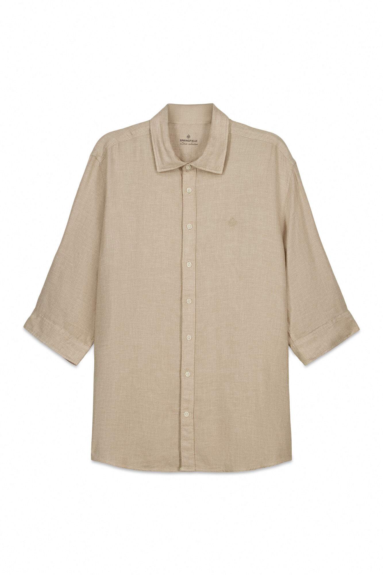 Springfield Camisa manga 3/4 de lino viscosa beige