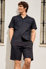 Springfield Camisa manga corta bowling popel&iacute;n bolsillo marino