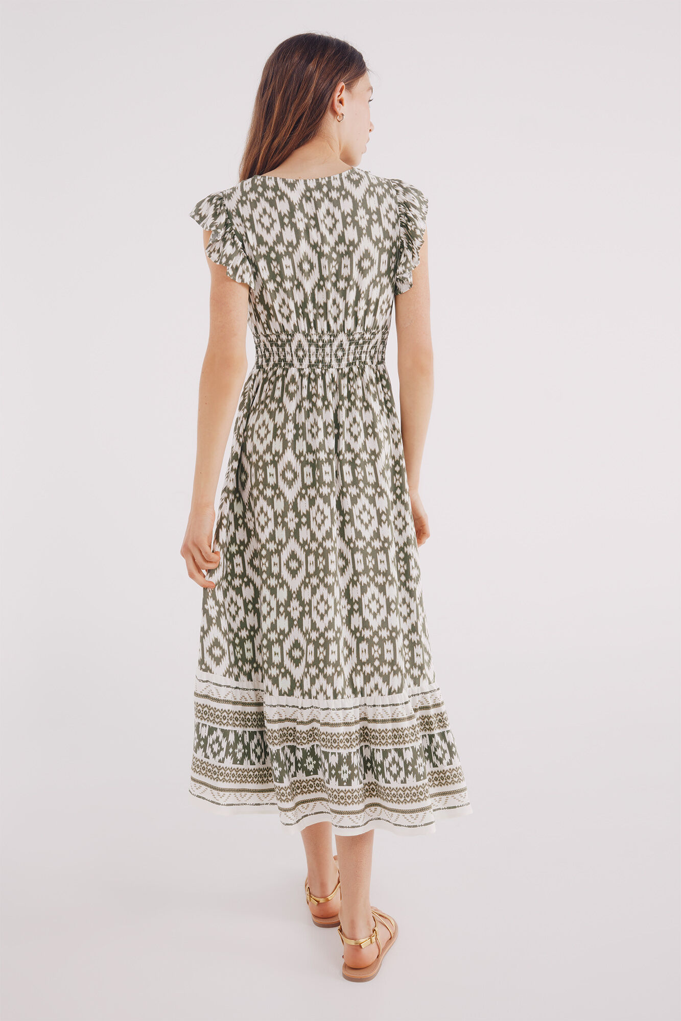 Springfield Vestido midi estampado &eacute;tnico cenefa verde