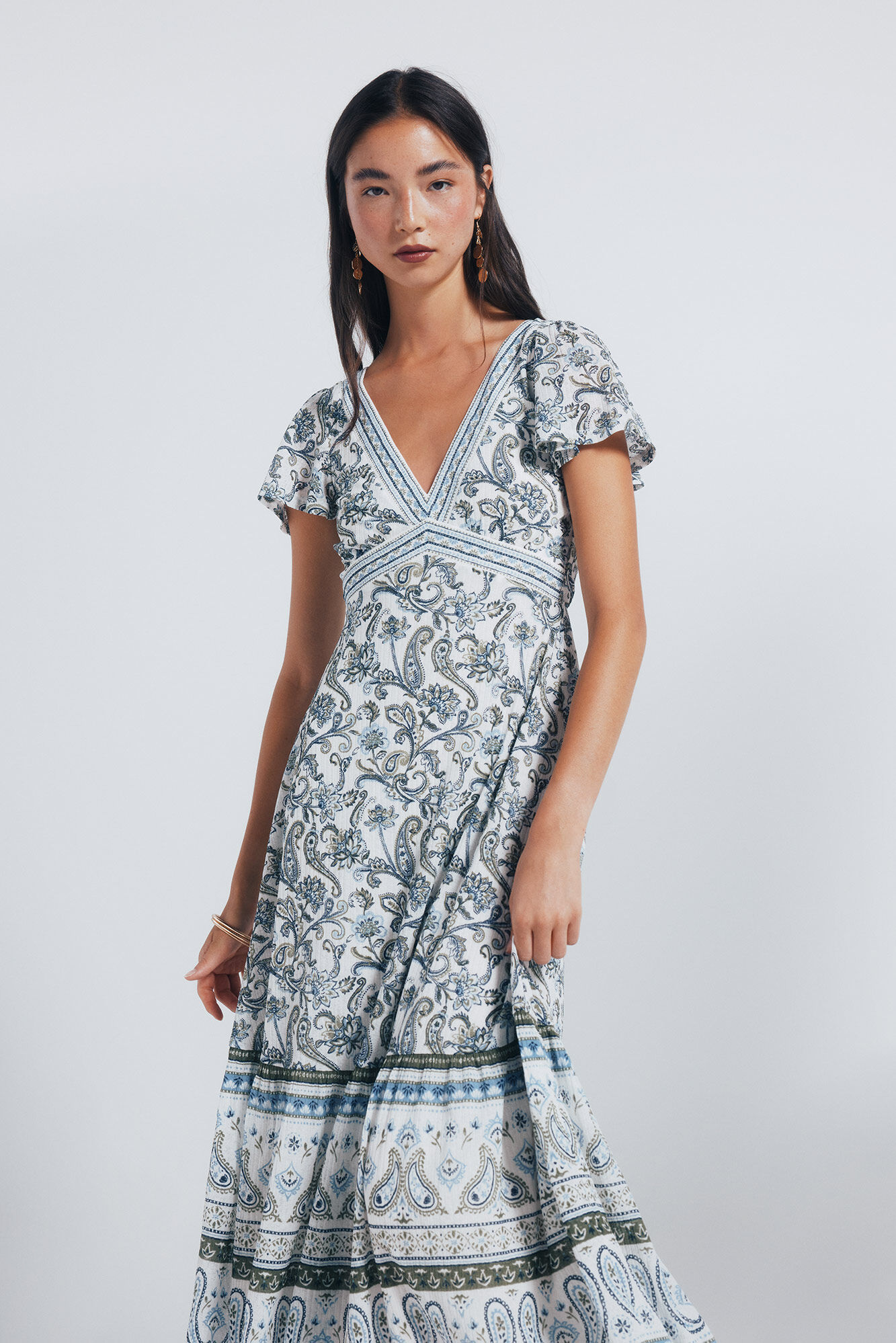 Springfield Vestido midi estampado cenefas blanco