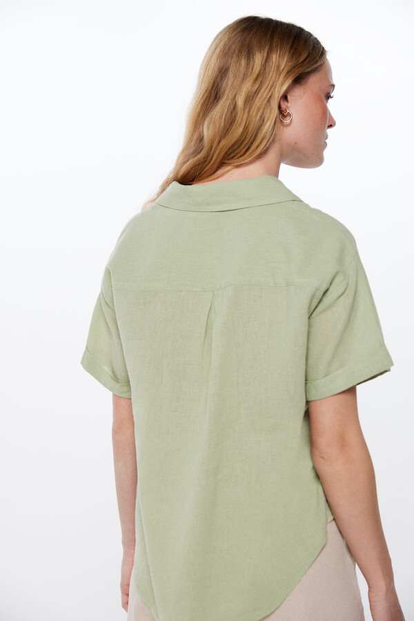 Springfield Blusa bolsillos algodón lino verde