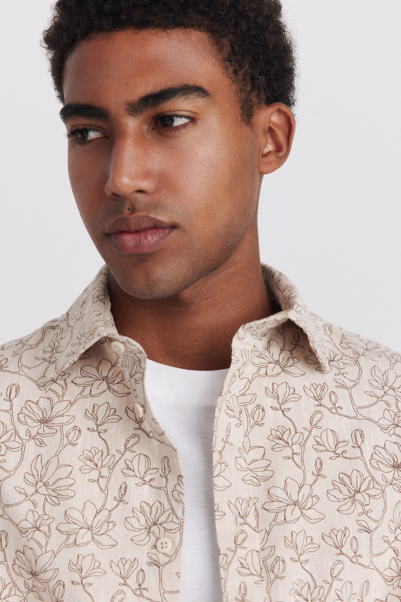 Springfield Camisa de lino a rayas beige