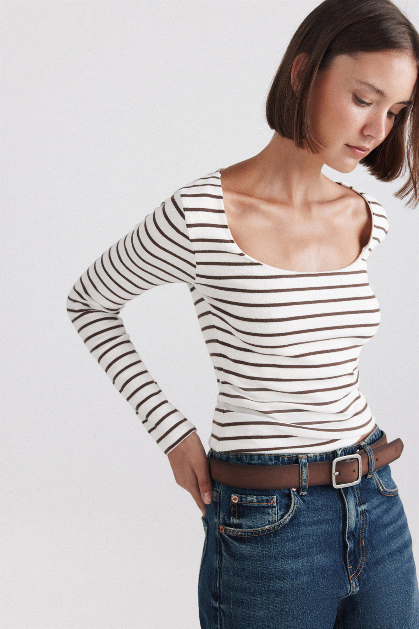 Springfield Playera de cuello cuadrado de algod&oacute;n marfil