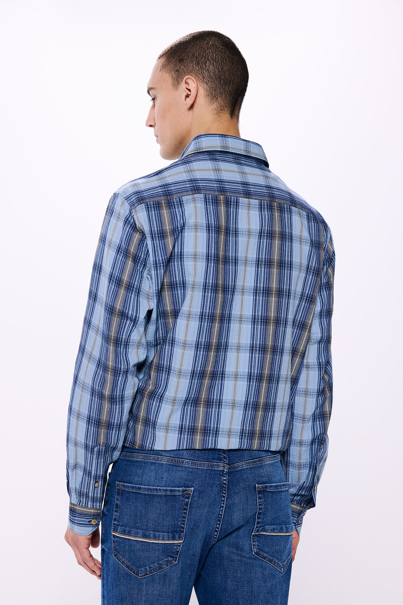 Springfield Camisa seersucker cuadros azul
