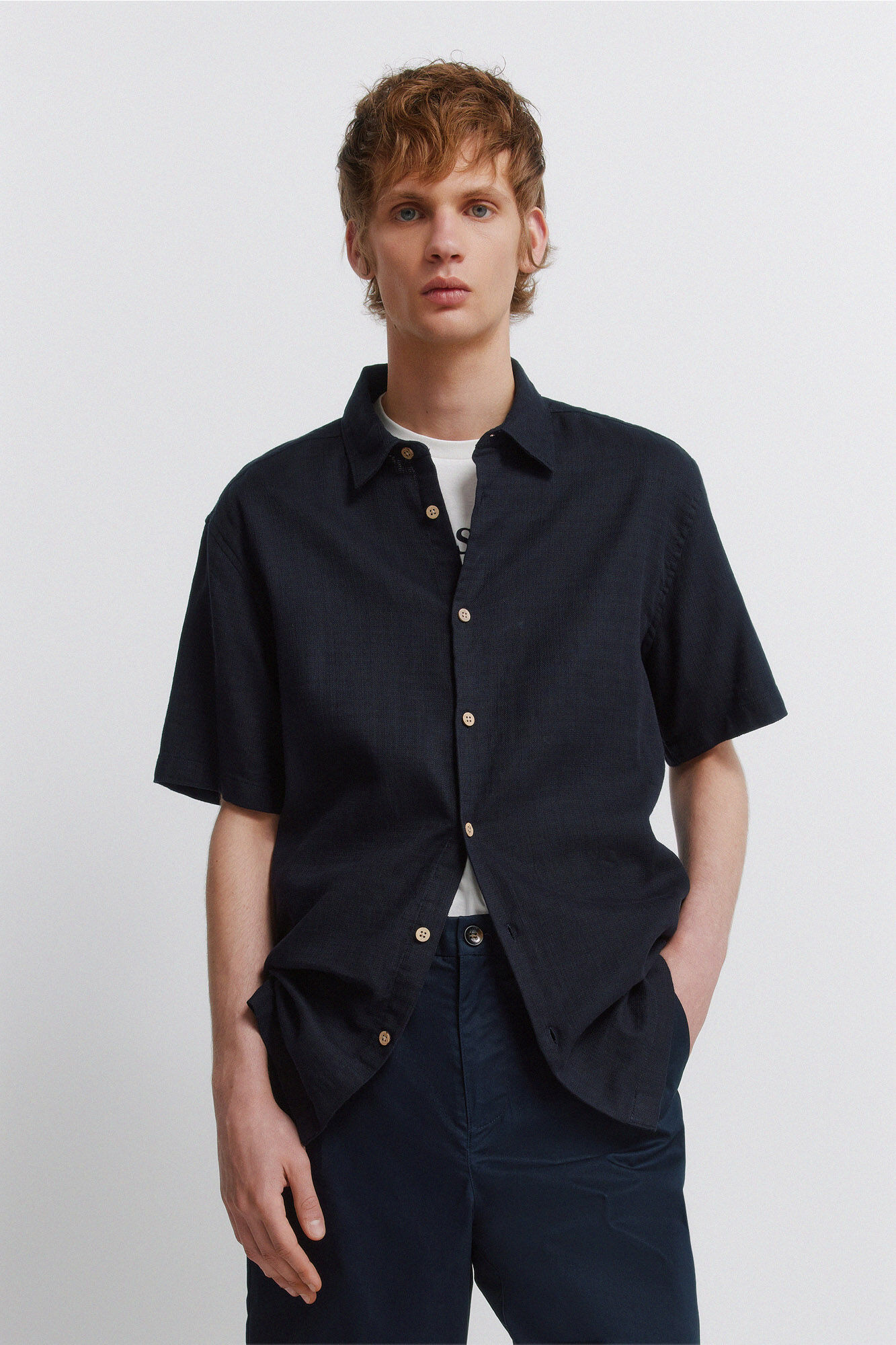 Springfield Camisa de manga corta r&uacute;stica azul