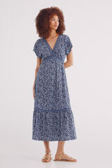 Springfield Vestido midi estampado cenefas y flores azulado
