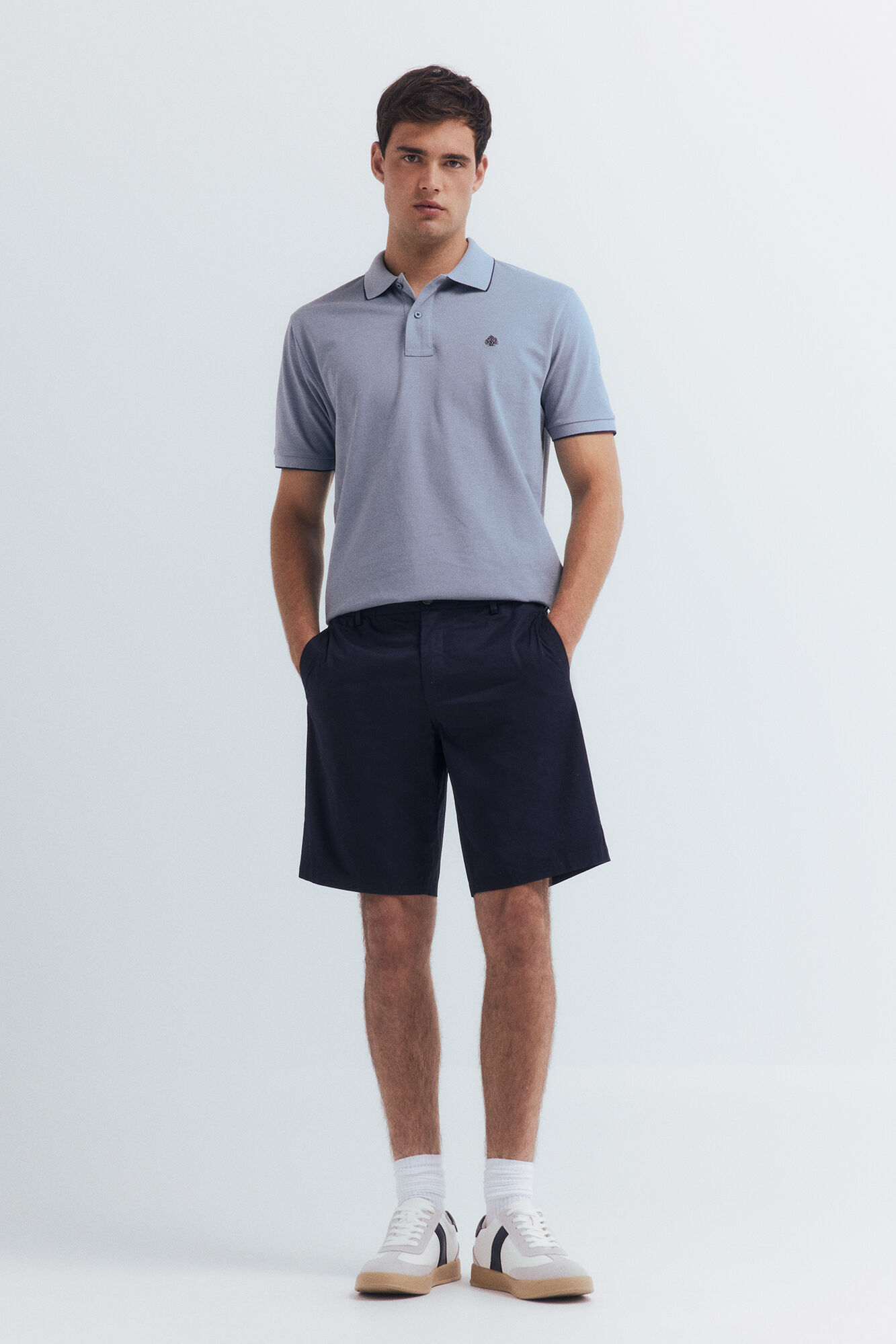 Springfield Polo de piqu&eacute; elegante con cuello de corte regular azul