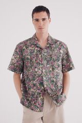 Springfield Camisa manga corta lino estampada kaki