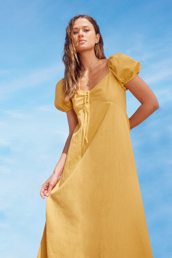 Springfield Vestido midi algodón lino amarillo